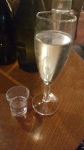 Prosecco with rhubarb and ginger gin - mix together for Edinburgh Fia